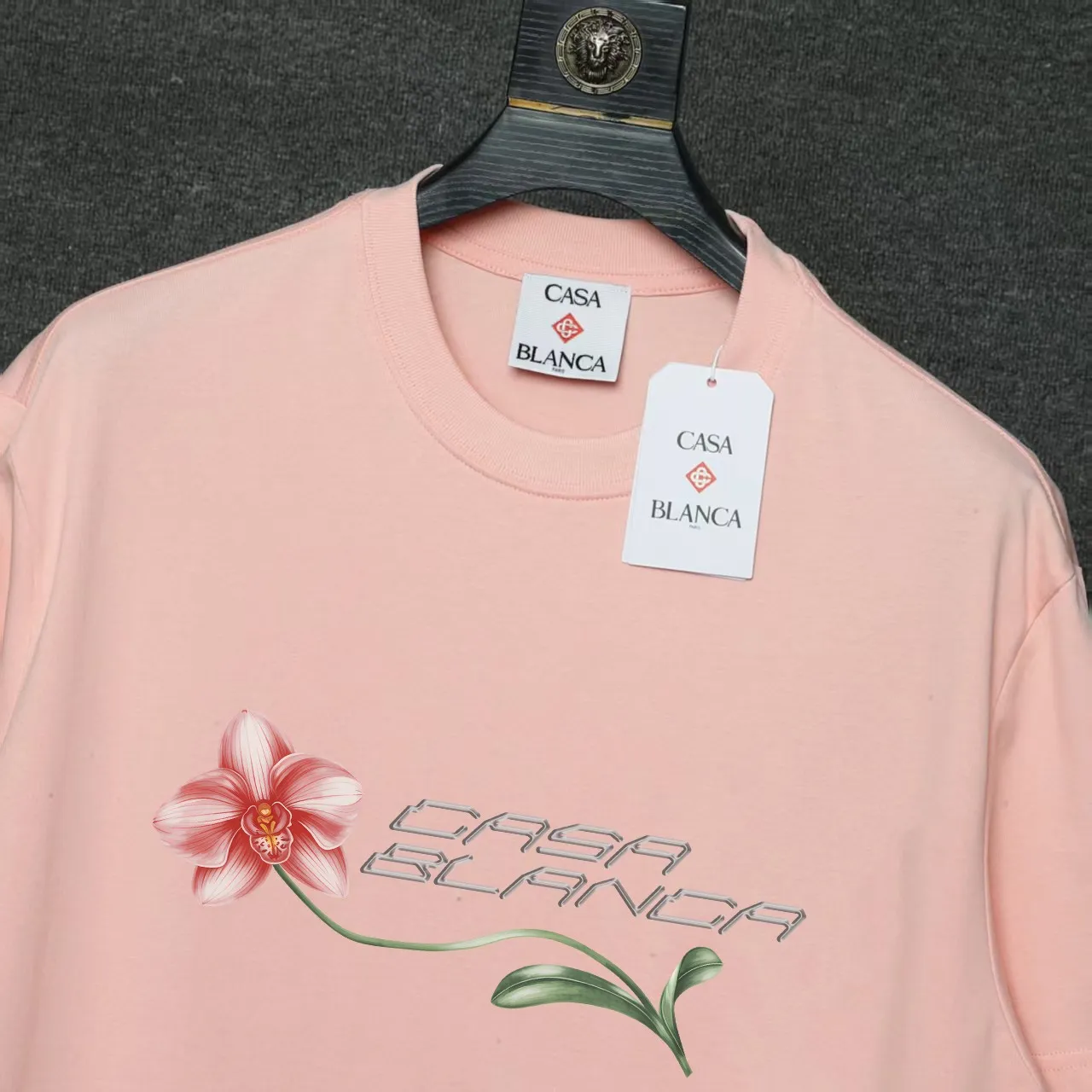 26ss CASABLANCA original printing process short-sleeved T-shirt original development using high-density double yarn pure cotton fabric upper body soft and comfortable color Black White Dark Green color Orange Pink Blue Royal Blue color cigarette powder 8 colors Sizes S M L XL